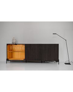Dębowy Kredens z drzwiami w lamele i szufladami Grey Oak